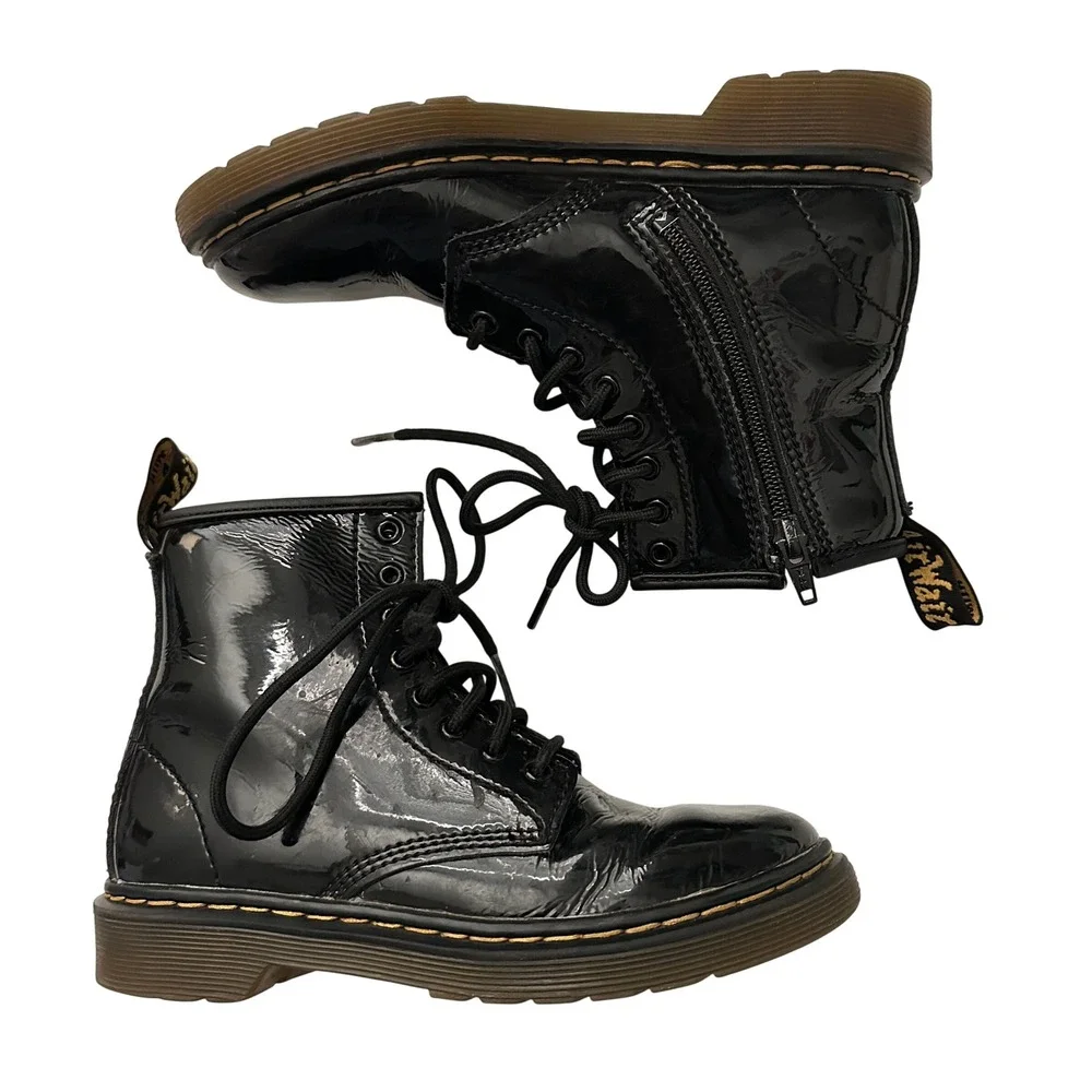 Kids Dr Martens 1460 Patent Leather Combat Boots Side Zip Black Size UK 13 US 1